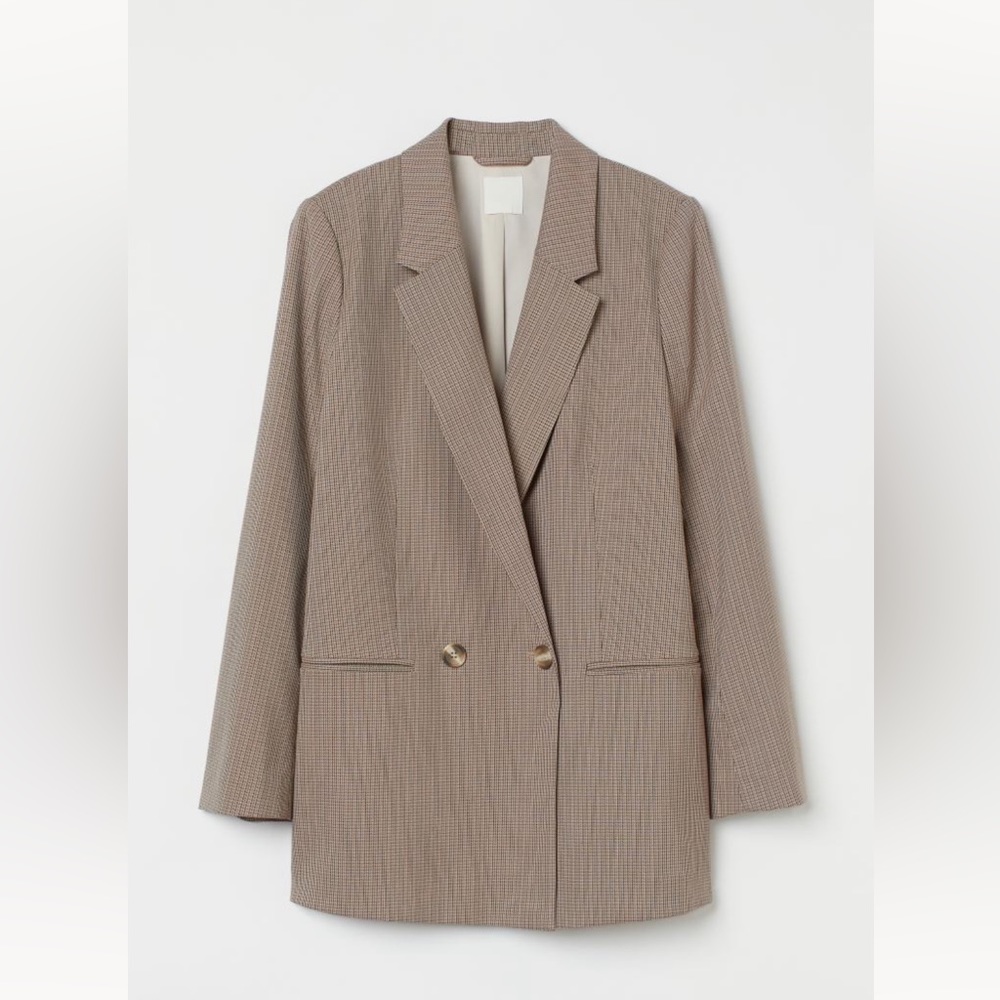 Oversized Plaid Blazer light beige H&M